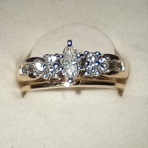 LAST ONE - 14Kt YG Half-Carat Marquise Diamond "I Love You" Wedding Ring Set